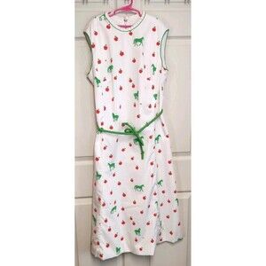 Vintage 70s The Vested Gemtress Hand Screen Printed Dress Horses Apples Sz14